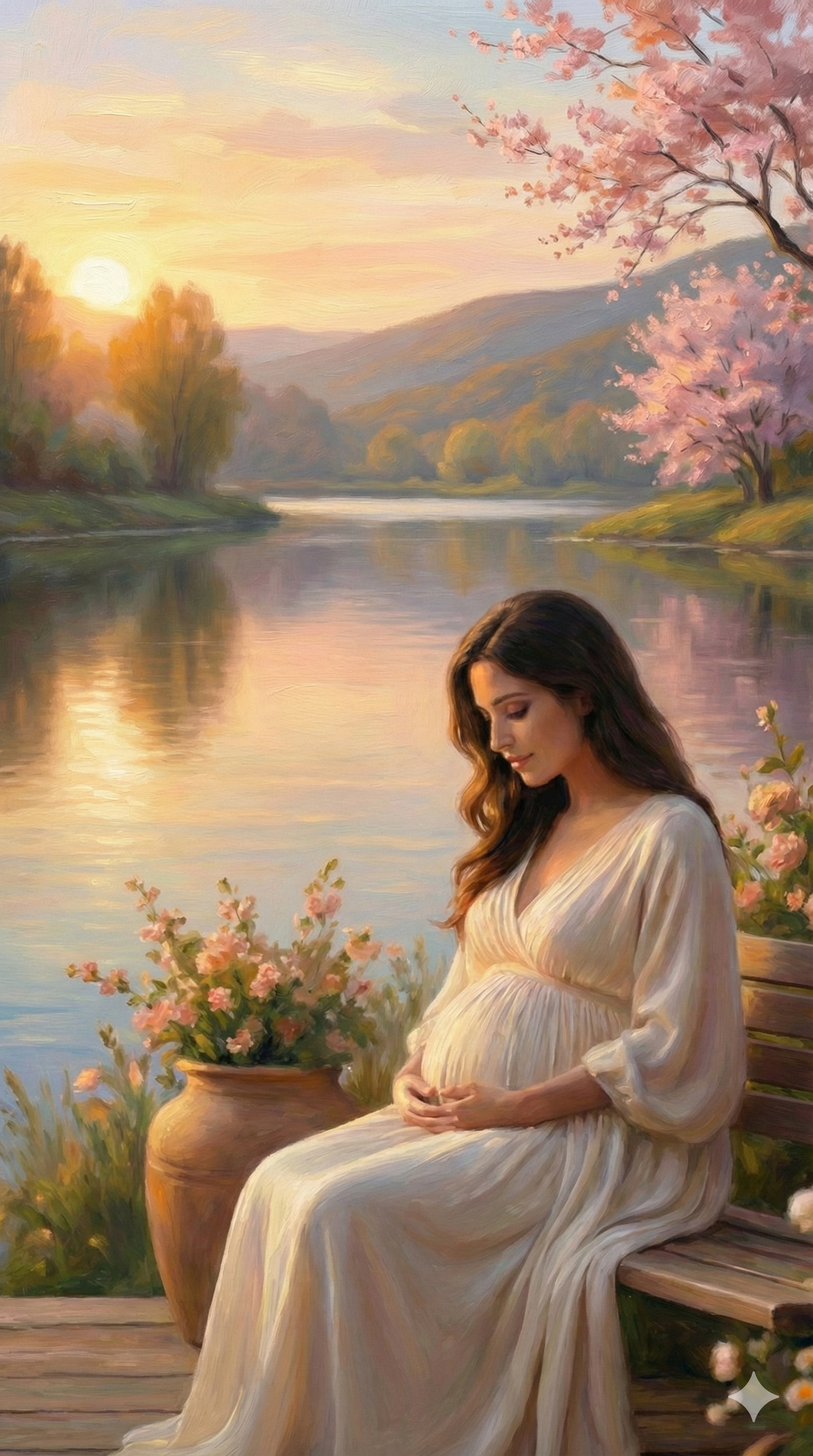 Expecting mother in peaceful setting